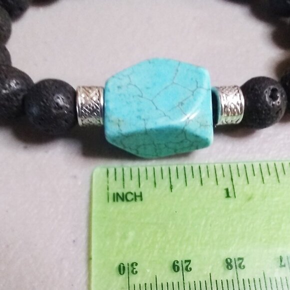 Turquoise Howlite & Black Lava Rock Bracelet! Thick, Solid & Chunky Stone Beads - Picture 5 of 8